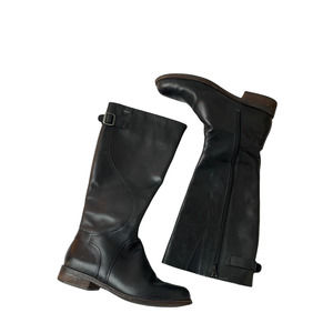 Clarks Tall Boots Size 8.5M Leather Gore-tex Side-zip Black Heel Closed-toe